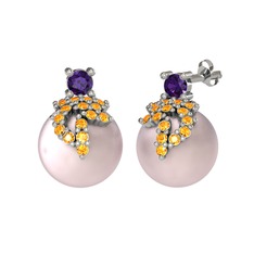 Afra İnci Küpe - Ametist, sitrin ve pembe inci 925 ayar gümüş küpe #vo3hqc