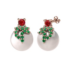 Afra İnci Küpe - Garnet, yeşil kuvars ve inci 18 ayar rose altın küpe #wjhppg