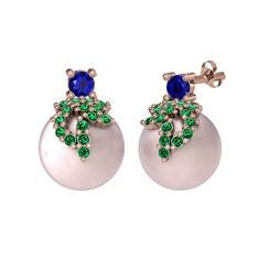 Afra İnci Küpe - Lab safir, yeşil kuvars ve pembe inci 14 ayar rose altın küpe #wz6riv