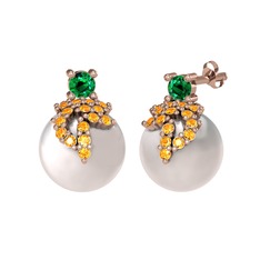 Afra İnci Küpe - Yeşil kuvars, sitrin ve inci 8 ayar rose altın küpe #x0lko