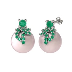 Afra İnci Küpe - Kök zümrüt ve pembe inci 925 ayar gümüş küpe #x1km14