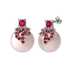 Afra İnci Küpe - Rodolit garnet, garnet ve pembe inci 8 ayar beyaz altın küpe #x3szwl