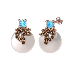 Afra İnci Küpe - Akuamarin, dumanlı kuvars ve inci 14 ayar rose altın küpe #x9d6qw