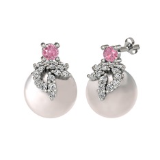 Afra İnci Küpe - Pembe kuvars, swarovski ve inci 18 ayar beyaz altın küpe #xohhie