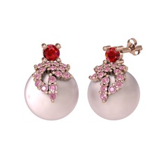 Afra İnci Küpe - Garnet, pembe kuvars ve pembe inci 925 ayar rose altın kaplama gümüş küpe #y4ddnb