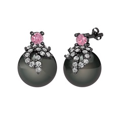 Afra İnci Küpe - Pembe kuvars, swarovski ve siyah inci 925 ayar siyah rodyum kaplama gümüş küpe #y6rwpp