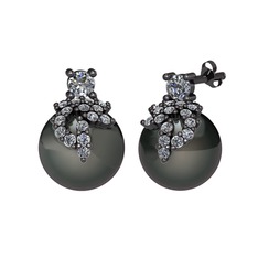 Afra İnci Küpe - Pırlanta ve siyah inci 925 ayar siyah rodyum kaplama gümüş küpe (0.572 karat) #yvxqrq