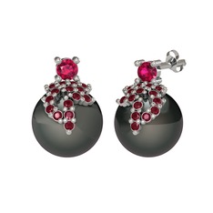 Afra İnci Küpe - Rodolit garnet, kök yakut ve siyah inci 925 ayar gümüş küpe #zifdf