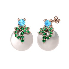 Afra İnci Küpe - Akuamarin, yeşil kuvars ve inci 8 ayar rose altın küpe #zp6xzl