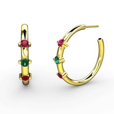 Kök yakut, yeşil kuvars ve rodolit garnet 925 ayar altın kaplama gümüş küpe