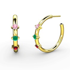 Lita Halka Küpe - Garnet, kök zümrüt ve pembe kuvars 18 ayar altın küpe #107v5ut