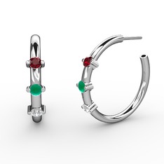 Lita Halka Küpe - Swarovski, kök zümrüt ve garnet 14 ayar beyaz altın küpe #10bikj8