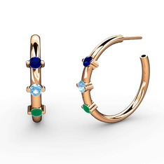 Lita Halka Küpe - Kök zümrüt, akuamarin ve lab safir 14 ayar rose altın küpe #10ckb1a