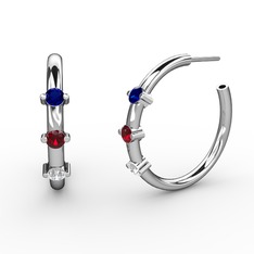 Swarovski, garnet ve lab safir 925 ayar gümüş küpe