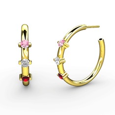 Lita Halka Küpe - Garnet, pırlanta ve pembe kuvars 18 ayar altın küpe (0.22 karat) #10fjavm