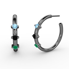 Lita Halka Küpe - Kök zümrüt, siyah zirkon ve akuamarin 925 ayar siyah rodyum kaplama gümüş küpe #10uv1ka