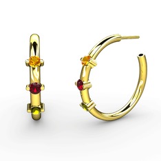 Peridot, garnet ve sitrin 8 ayar altın küpe