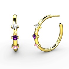 Lita Halka Küpe - Pembe kuvars, ametist ve swarovski 925 ayar altın kaplama gümüş küpe #10xopua