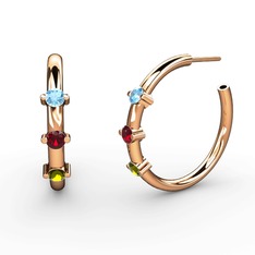 Peridot, garnet ve akuamarin 925 ayar rose altın kaplama gümüş küpe