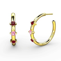 Lita Halka Küpe - Kök yakut, pembe kuvars ve garnet 8 ayar altın küpe #118ol0j