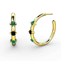 Kök zümrüt, siyah zirkon ve yeşil kuvars 8 ayar altın küpe