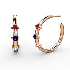 Swarovski, lab safir ve kök yakut 925 ayar rose altın kaplama gümüş küpe