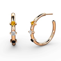 Lita Halka Küpe - Siyah zirkon, beyaz zirkon ve sitrin 18 ayar rose altın küpe #11o762e