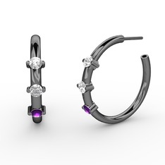 Lita Halka Küpe - Ametist ve beyaz zirkon 925 ayar siyah rodyum kaplama gümüş küpe #11qsnw4