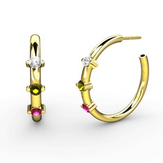 Rodolit garnet, peridot ve beyaz zirkon 14 ayar altın küpe