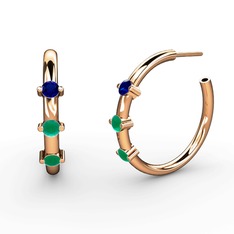 Kök zümrüt ve lab safir 8 ayar rose altın küpe