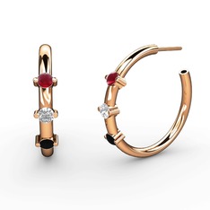 Siyah zirkon, swarovski ve kök yakut 8 ayar rose altın küpe