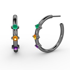 Lita Halka Küpe - Ametist, sitrin ve kök zümrüt 925 ayar siyah rodyum kaplama gümüş küpe #12bo55l