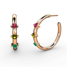 Lita Halka Küpe - Kök zümrüt, peridot ve rodolit garnet 14 ayar rose altın küpe #12u553m