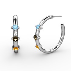 Lita Halka Küpe - Sitrin, dumanlı kuvars ve akuamarin 14 ayar beyaz altın küpe #135p1h8