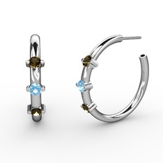 Lita Halka Küpe - Dumanlı kuvars ve akuamarin 18 ayar beyaz altın küpe #135qyo4