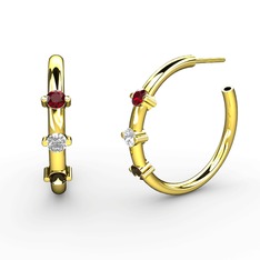 Dumanlı kuvars, beyaz zirkon ve garnet 18 ayar altın küpe