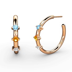Swarovski, sitrin ve akuamarin 14 ayar rose altın küpe