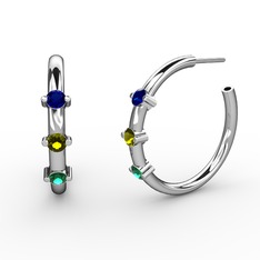 Lita Halka Küpe - Yeşil kuvars, peridot ve lab safir 18 ayar beyaz altın küpe #14kw2cu