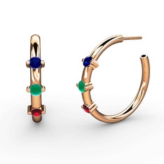 Garnet, kök zümrüt ve lab safir 8 ayar rose altın küpe