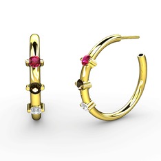 Lita Halka Küpe - Pırlanta, dumanlı kuvars ve rodolit garnet 8 ayar altın küpe (0.22 karat) #14w8f4k