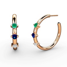 Swarovski, lab safir ve kök zümrüt 925 ayar rose altın kaplama gümüş küpe