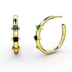 Lita Halka Küpe - Sitrin, siyah zirkon ve yeşil kuvars 925 ayar altın kaplama gümüş küpe #1503tjk