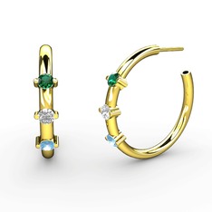 Akuamarin, swarovski ve yeşil kuvars 8 ayar altın küpe