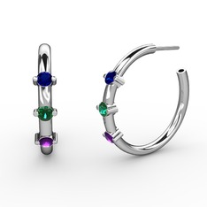 Ametist, yeşil kuvars ve lab safir 925 ayar gümüş küpe