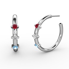 Lita Halka Küpe - Akuamarin, pırlanta ve kök yakut 8 ayar beyaz altın küpe (0.22 karat) #15w9ksa