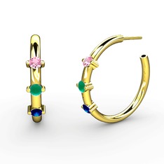 Lita Halka Küpe - Lab safir, kök zümrüt ve pembe kuvars 14 ayar altın küpe #1617zyu