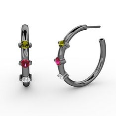 Swarovski, rodolit garnet ve peridot 925 ayar siyah rodyum kaplama gümüş küpe