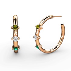 Lita Halka Küpe - Yeşil kuvars, swarovski ve peridot 14 ayar rose altın küpe #1631e1l