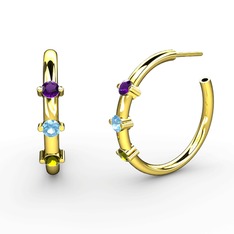 Lita Halka Küpe - Peridot, akuamarin ve ametist 14 ayar altın küpe #163b9st