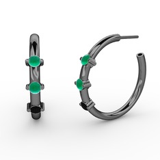 Lita Halka Küpe - Siyah zirkon ve kök zümrüt 925 ayar siyah rodyum kaplama gümüş küpe #164u7li